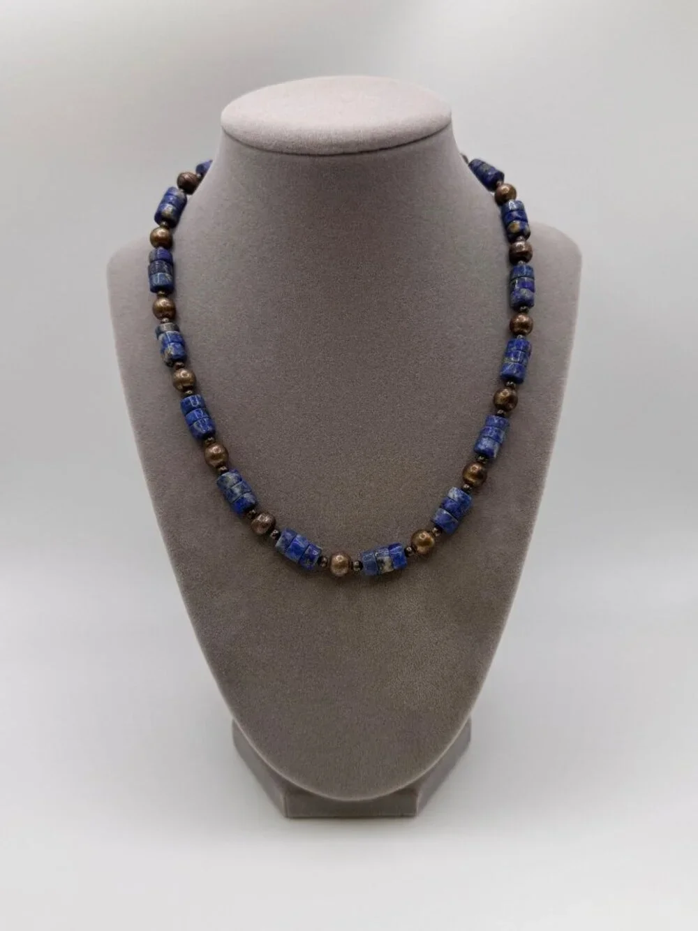 Vintage Lapis Lazuli Sterling Silver Necklace 925 Bench Beads 8mm Southwest Styl - Picture 1 of 11